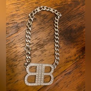 Balenciaga BB 2.0 Necklace in silver brass and rhinestones
